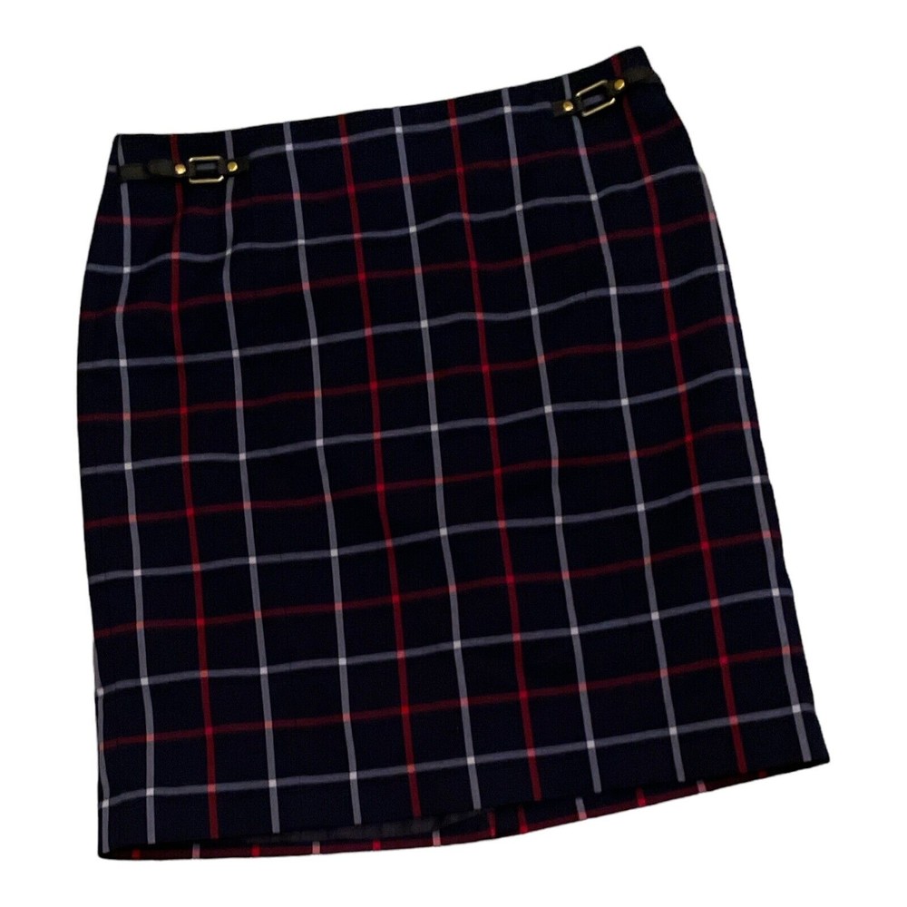 Tommy Hilfiger womens  8 Navy &Red Plaid Straight Skirt Fully Lined Hidden Zip